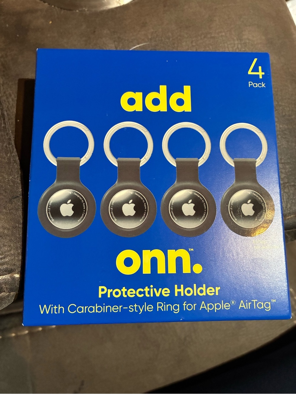 Onn. Black Protective AirTag Holders with Silver Rings (4 Pack)